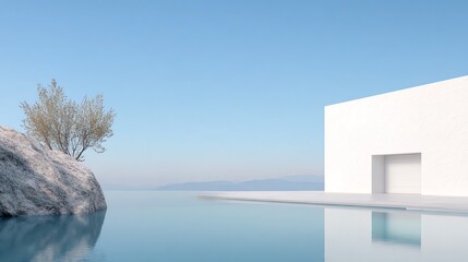 Seaside modern house with garage. 3D exterior.