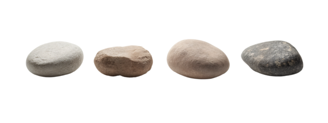 A row of four different colored rocks