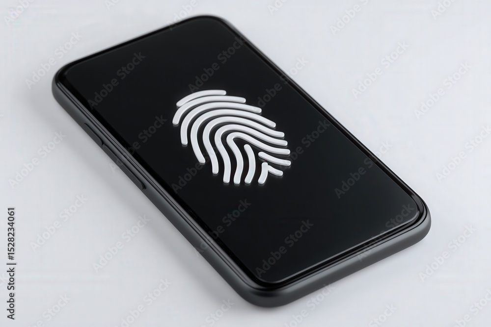 Poster a sleek smartphone design featuring an innovative fingerprint sensor embedded within a glossy black 