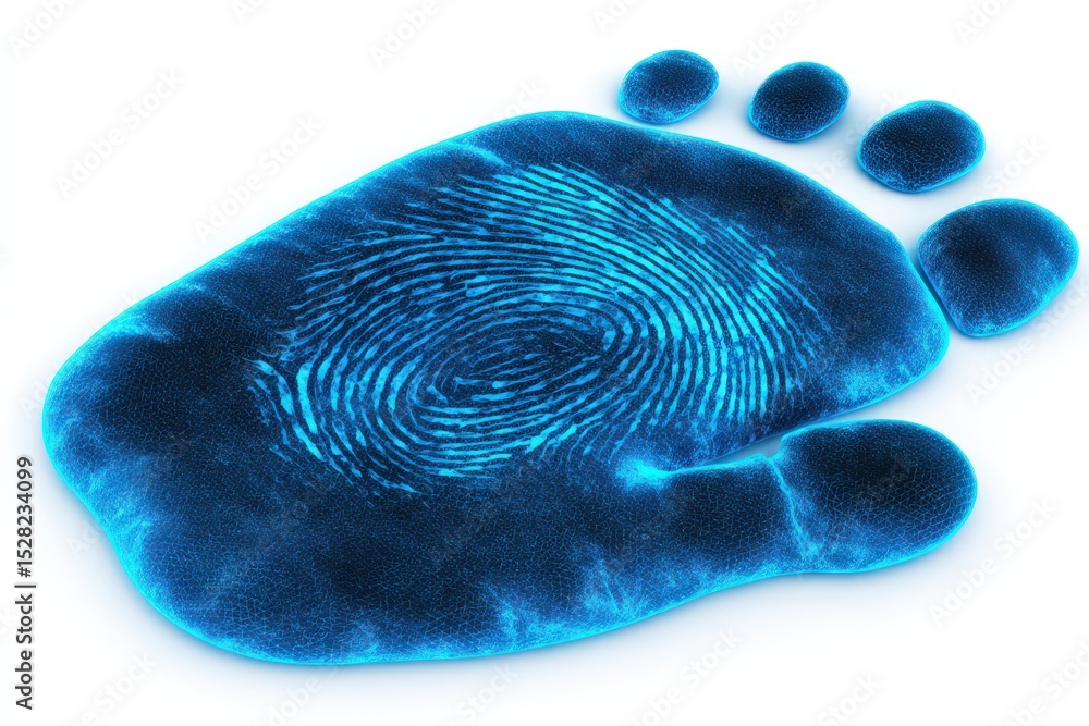 Poster abstract representation of a vibrant blue fingerprint against a smooth surface showcasing unique bio
