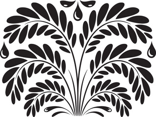 Ornate Black and White Wheat Design with Water Drops
