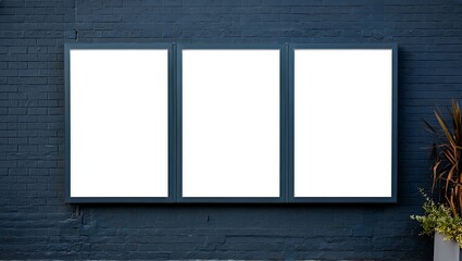 Blank Triptych Mockup on Dark Brick Wall