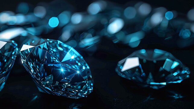 Several blue diamonds against a black backdrop illuminated by a bright light from above