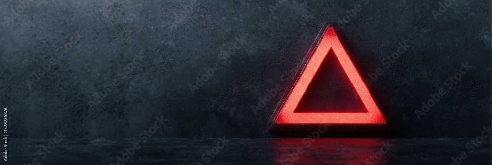 Aufkleber Flashing Warning Triangle on Dark Matte Surface Signaling Caution in Low Light Conditions