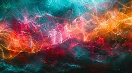 Obraz premium Teal light trails dance across an abstract backdrop painting it with colorful luminescence
