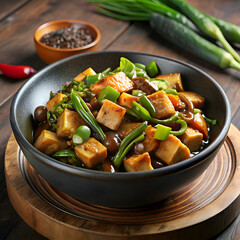 Delicious tofu stir-fry with vegetables.