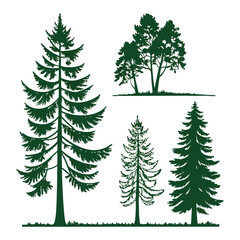 Obraz premium Set of 4 forest tree silhouettes vector
