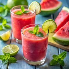 Refreshing watermelon smoothie with mint.