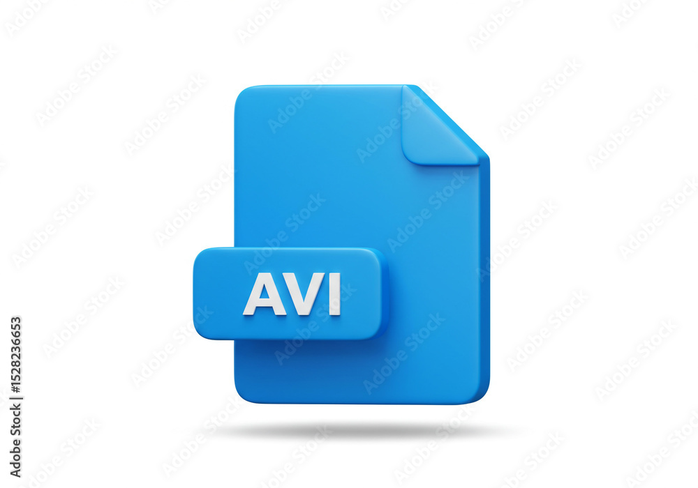 Poster a blue avi file format icon with a folded corner isolated on a plain white background in a studio sh