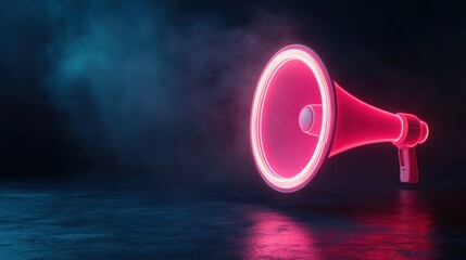 This vibrant pink neon megaphone stands out dramatically against a dark background, representing communication and the amplification of ideas.