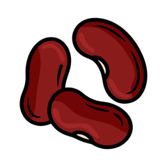 Illustration showing a small group of three kidney beans with dark red color and black outlines