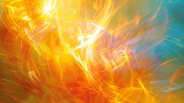 Yellow light trails dance across an abstract backdrop painting it with colorful luminescence