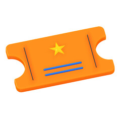 3D Orange and Gold Ticket with Star Icon