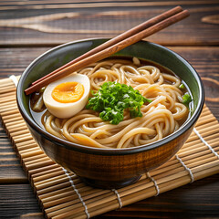 Delicious ramen noodles with egg.