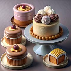 Delicious layered cakes and cupcakes.
