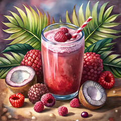 Vibrant berry smoothie with tropical flair.