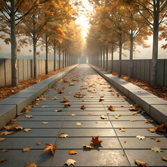 Autumnal path lined with trees.