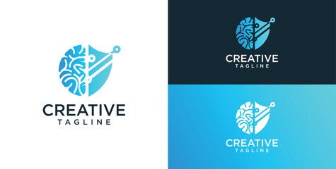 Brain Logo, combination of brain and technology freedom symbol, flat design logo template, vector illustration