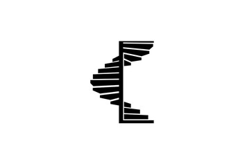 Obraz premium A graphic illustration of a spiral staircase in black and white on a plain white background