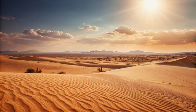 Desert in Sahara, Sunset over the desert in Saudi Arabia Wide View 
