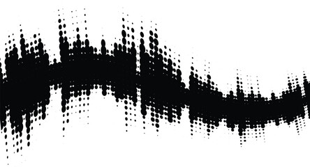 Vector halftone wave pattern with black dots on white background. Curving dotted sound equalizer design element. Abstract style audio waveform.