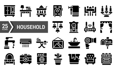25 Household Glyph Icons for Web Design and Mobile Apps.