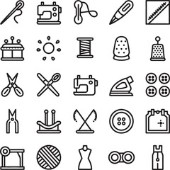 Fototapeta premium Sewing and Tailoring Icons: Needle, Thread, Scissors, and Fashion Design Symbols