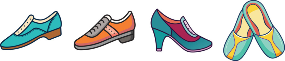 Dance Shoes Illustration  Ballet, Ballroom and Jazz Footwear Vector Icon