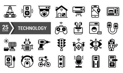25 Essential Technology Icons in a Lineal Style.