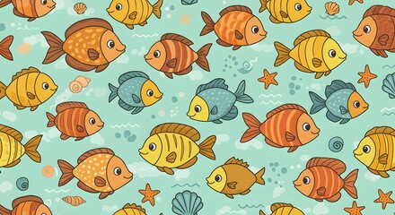 Cute Colorful Fish Seamless Pattern Underwater Ocean Design
