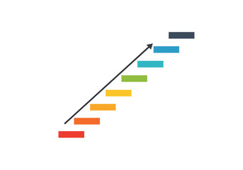 Obraz premium A graphic illustration showing a staircase with an arrow pointing upwards on a white background