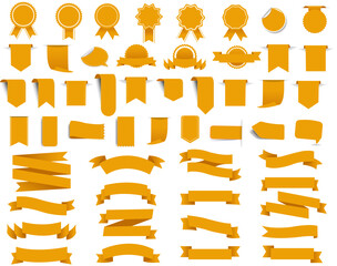 Orange Ribbons Set And Isolated White Background