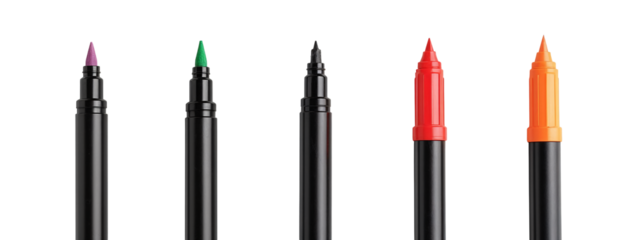 A row of four different colored markers