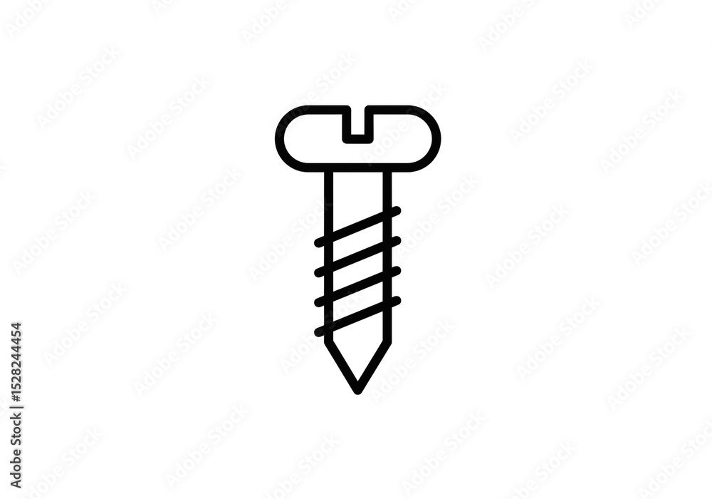 Poster a simple line drawing of a screw with a slotted head and helical threads on a white background