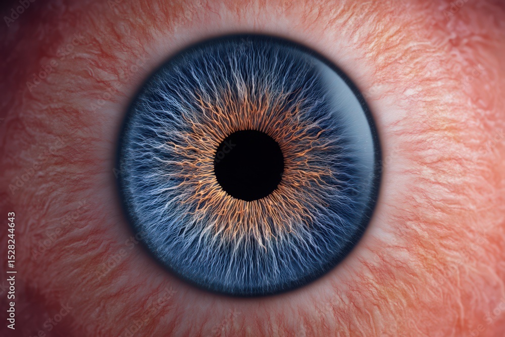 Poster a close-up view of a human eye showcasing intricate details of the iris with vibrant blue and orange