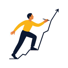 Business Growth Illustration &ndash; Person Climbing Graph Arrow Symbolizing Success and Progress
