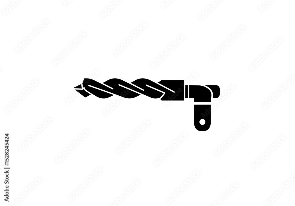 Poster a black drill bit with a turning handle on a white background in a simple graphic illustration