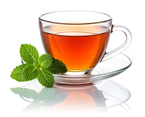 Transparent Glass Teacup with Mint and Amber Tea