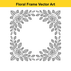 Elegant black and white rose floral frame vector art