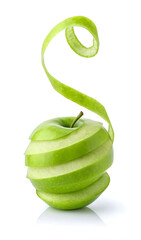 Spiraling Green Apple Peel in Artistic Composition