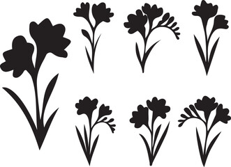 Elegant Freesia Flower Silhouettes Vector EPS Collection