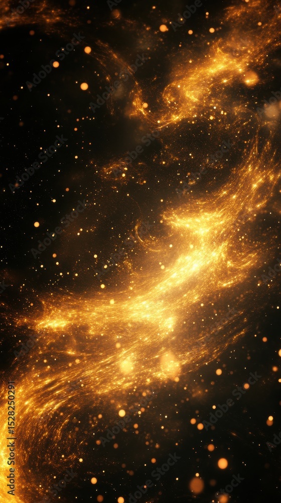 Poster abstract golden space background with sparkling particles