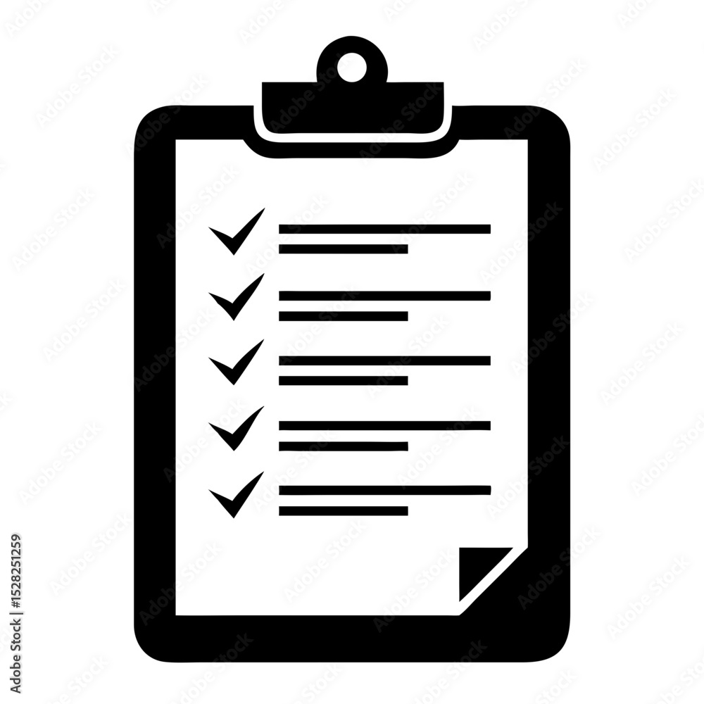 Poster simple clipboard checklist icon. black and white clipboard with check marks and lines for to do list