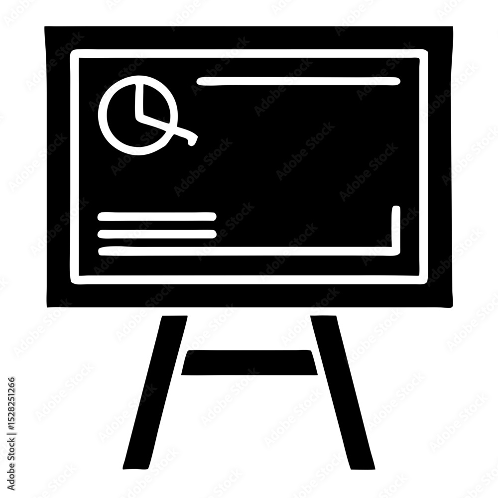 Poster simple chalkboard with presentation chart and lines. chalkboard on easel stand shows simple presenta