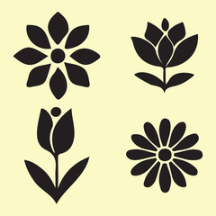 Simple Floral Icons Minimalist Black Flower Illustrations
