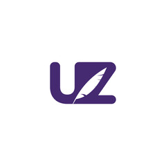 Initial Letter UZ Feather Logo Template design. Linked letter UZ logo design.
