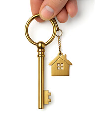Golden Key in Hand with House-shaped Keychain