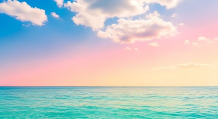 Fototapeta premium Serene Ocean Horizon: Pastel Sky, Tranquil Waters, and Peaceful Escape