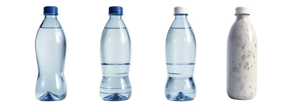 A group of four different types of water bottles.