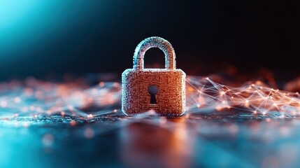 The image represents a digital lock surrounded by vibrant light trails, symbolizing cybersecurity, data protection, and the importance of privacy in the digital age.